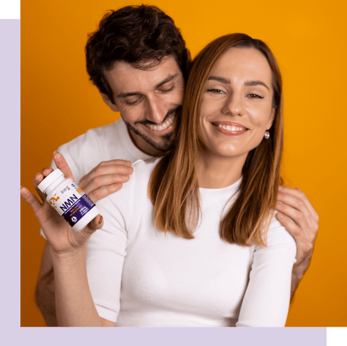 Photo of young couple with a bottle of NMN